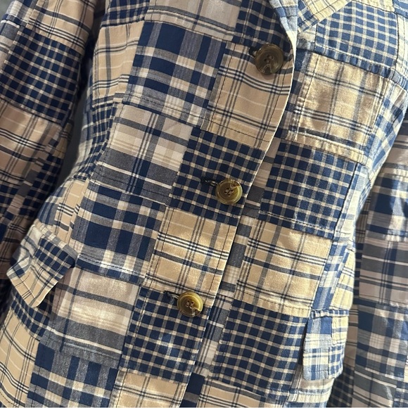 Madras Plaid Women's Jacket in Blue and Cream - Picture 3 of 7